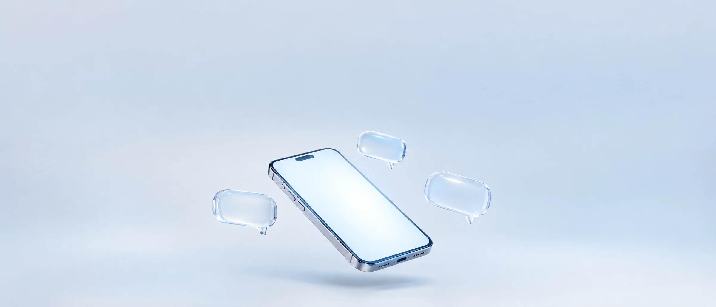 A phone with glass speech bubbles floating around it